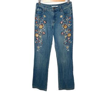 Lillie Rubin Floral Embroidered Beaded Slim Boot Cut Denim Jeans Size 4
